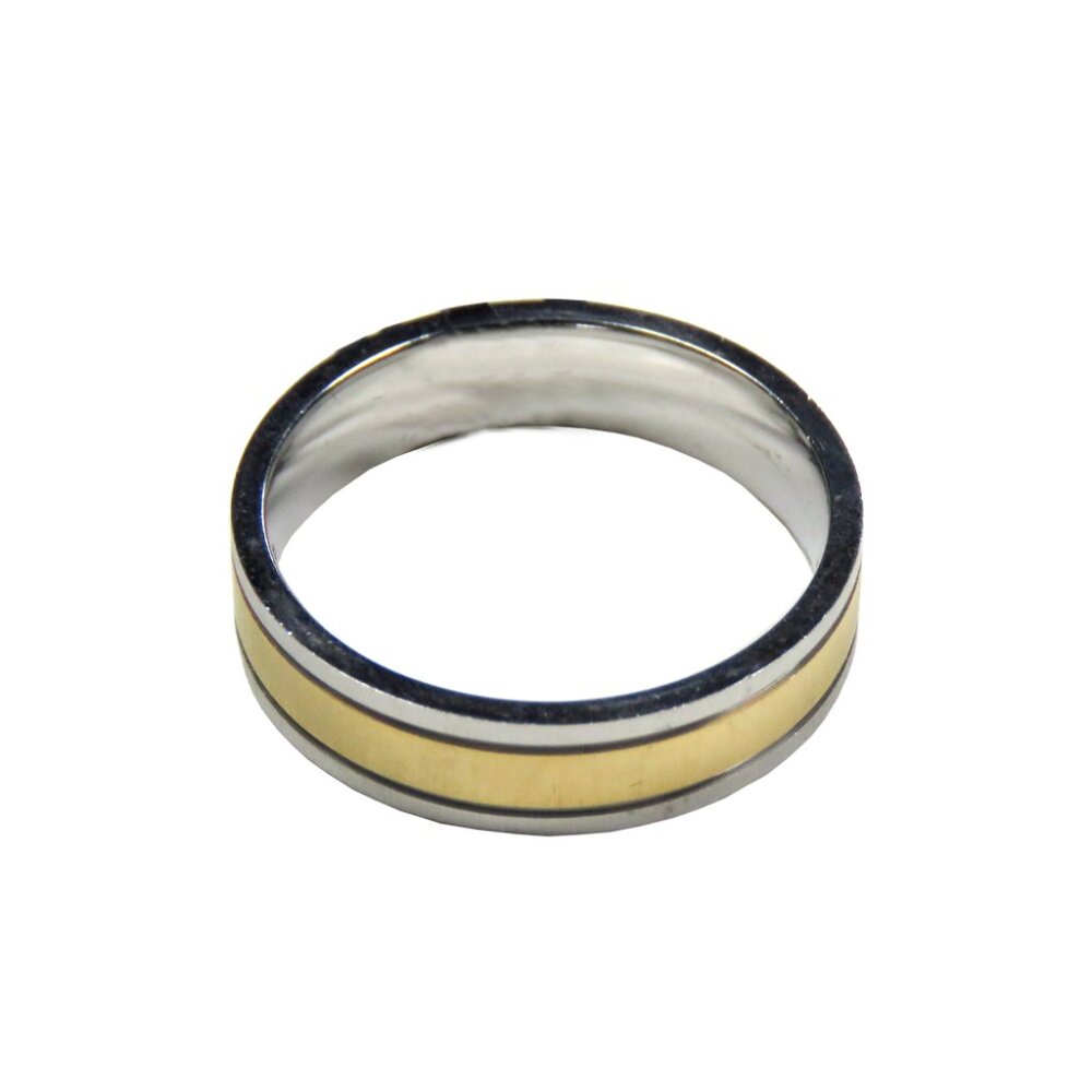 Inox Men's Polished Stainless Steel Ring with Satin Golden Center Accent